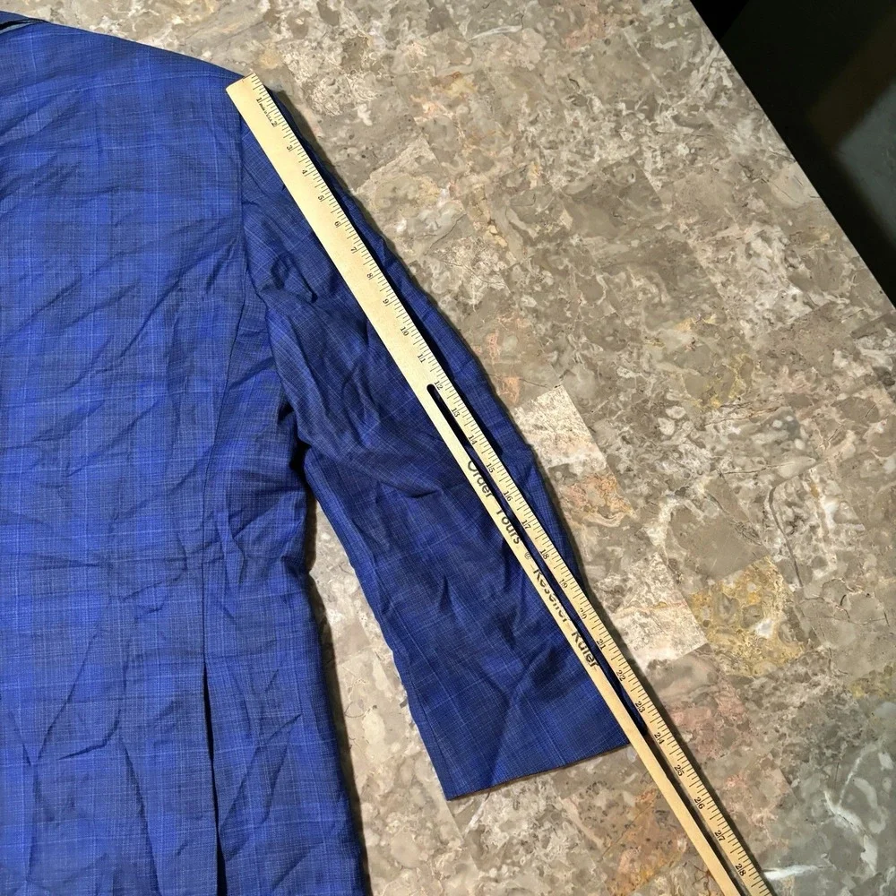Peter Millar Blazer Mens 46R Blue 100% Wool Sport Coat Plaid Two Button